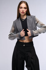 IT GIRL SHEER SLEEVE CROP BLAZER