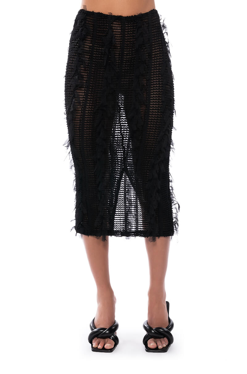 ITS A WRAP MACRAME MESH BODYCON MIDI SKIRT