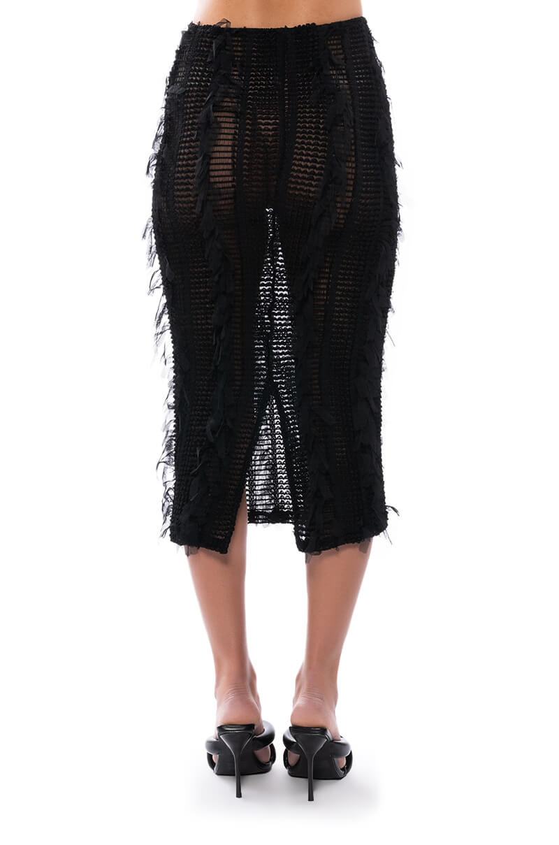 ITS A WRAP MACRAME MESH BODYCON MIDI SKIRT