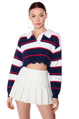 JULIAN DISTRESSED CROPPED BUTTON DOWN SWEATER