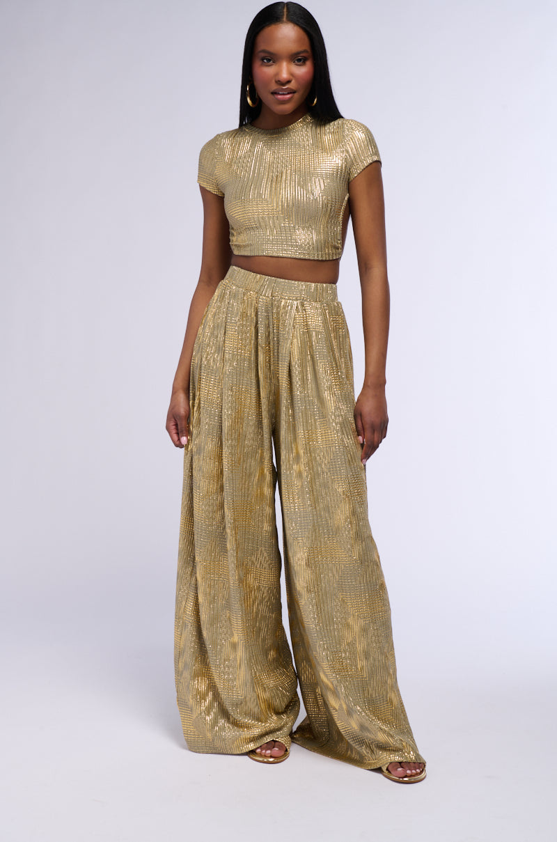 JUST LIKE MAGIC METALLIC KNIT OPEN BACK TOP IN GREEN MULTI