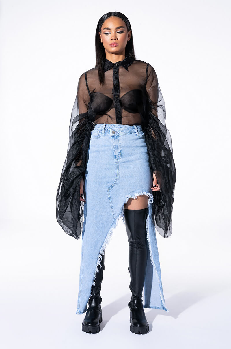 JUST WANNA DANCE HIGH LOW DENIM SKIRT