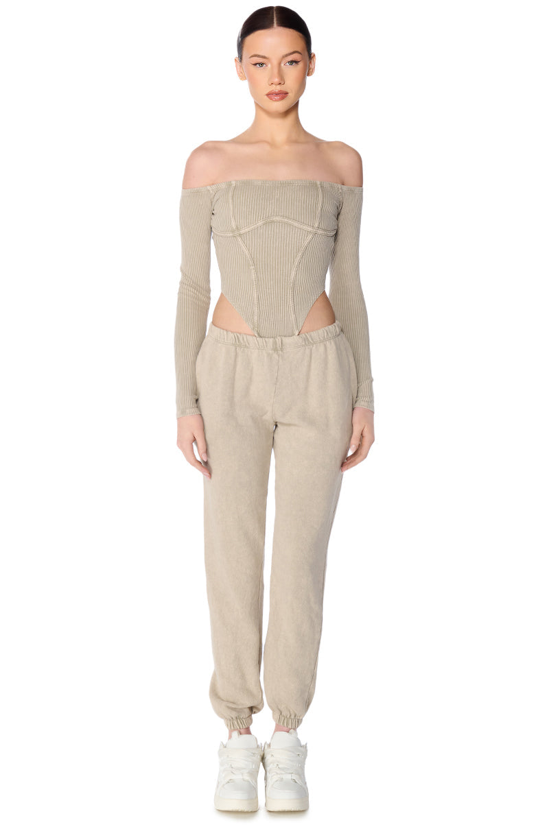 KATRINA MINERAL WASH JOGGER IN LIGHT GREY