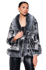 KENZY LUXE FAUX FUR TRIM BROCADE PEPLUM MOTO