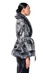 KENZY LUXE FAUX FUR TRIM BROCADE PEPLUM MOTO
