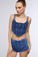 KIMBERLY MINERAL WASH CORSET TANK IN BLUE