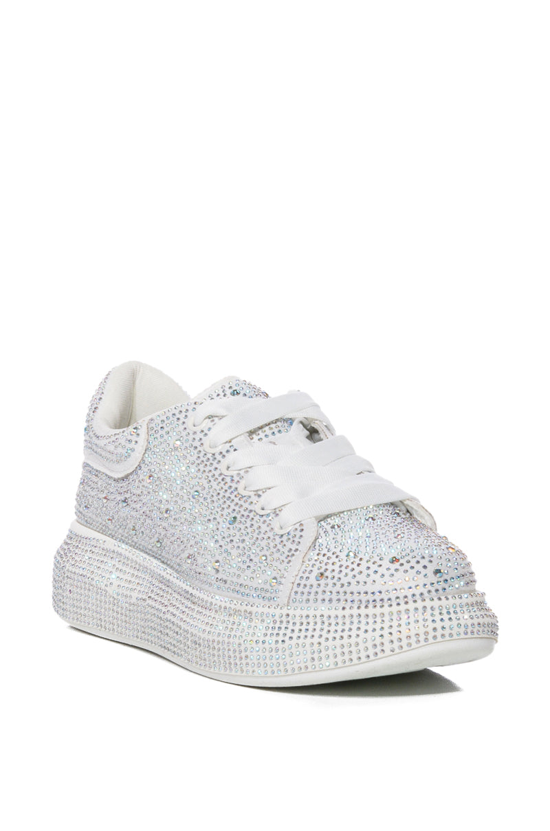KINGDOM WHITE BEDAZZLED FLATFORM SNEAKER