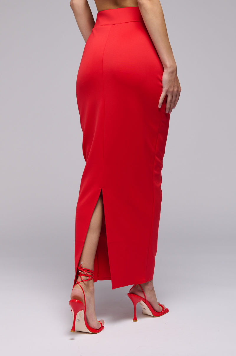 LALA HIGH WAIST DRESSY MIDI SKIRT