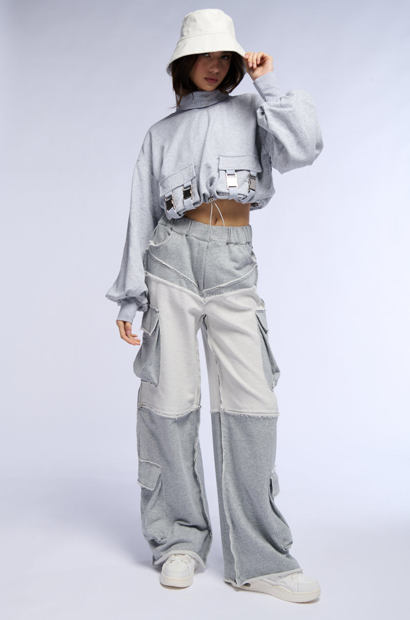 LENI CARGO POCKET MOCK NECK SWEATSHIRT