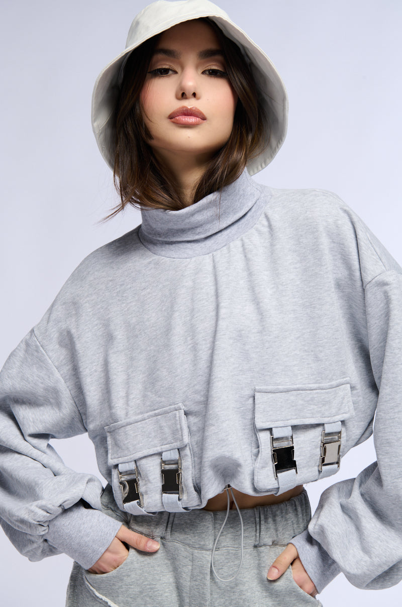 LENI CARGO POCKET MOCK NECK SWEATSHIRT