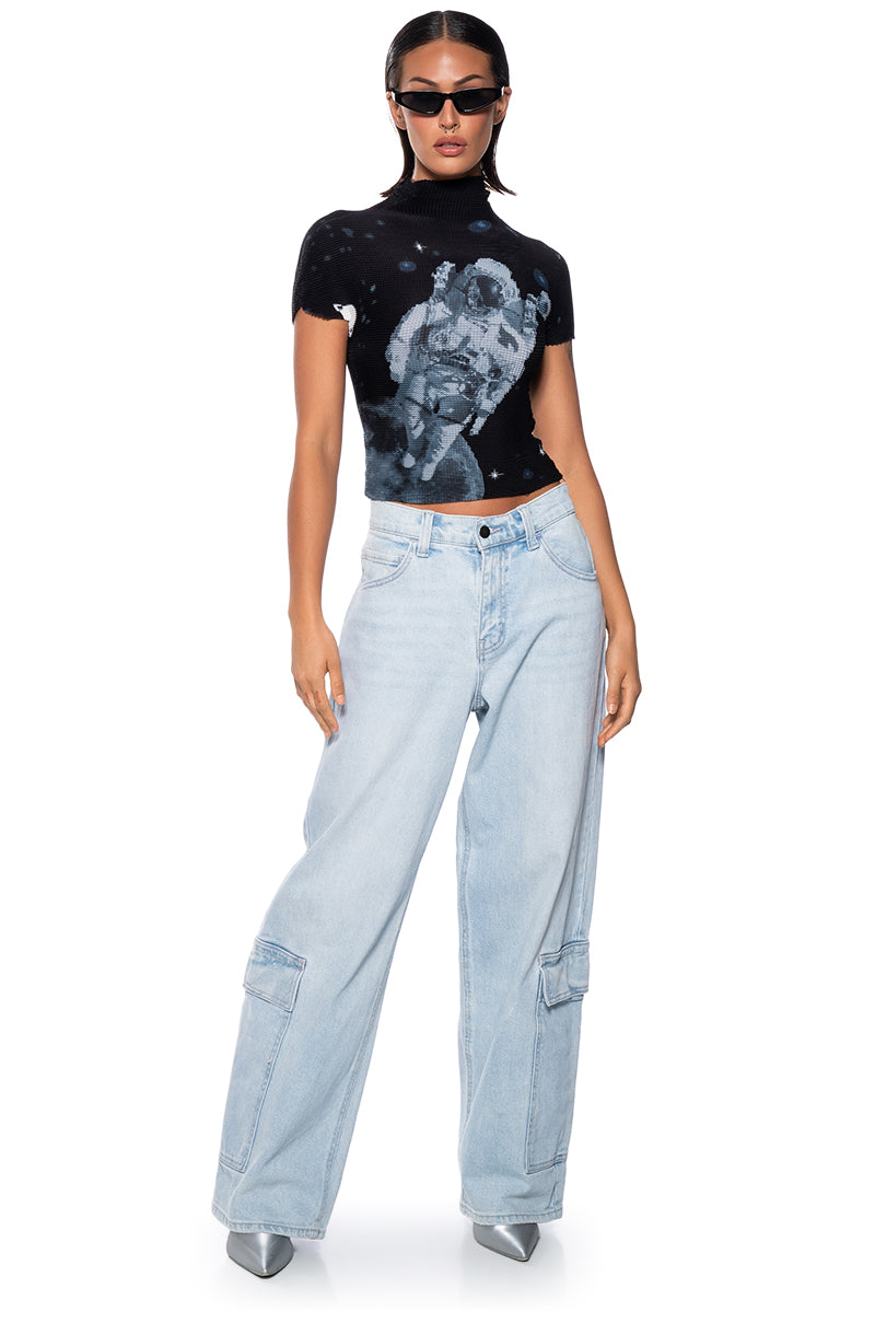 LIFT OFF TEXTURED CAP SLEEVE TSHIRT