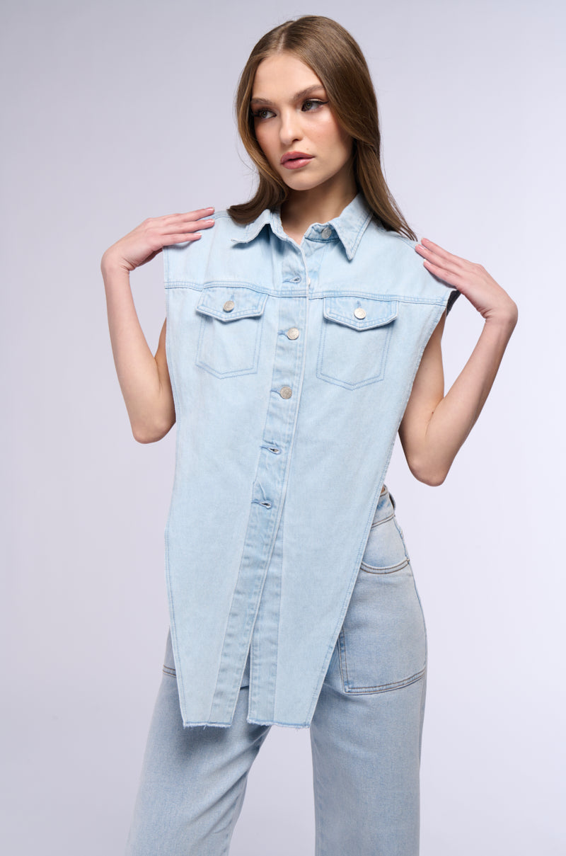 LIGHT WASH ANGLED DENIM VEST