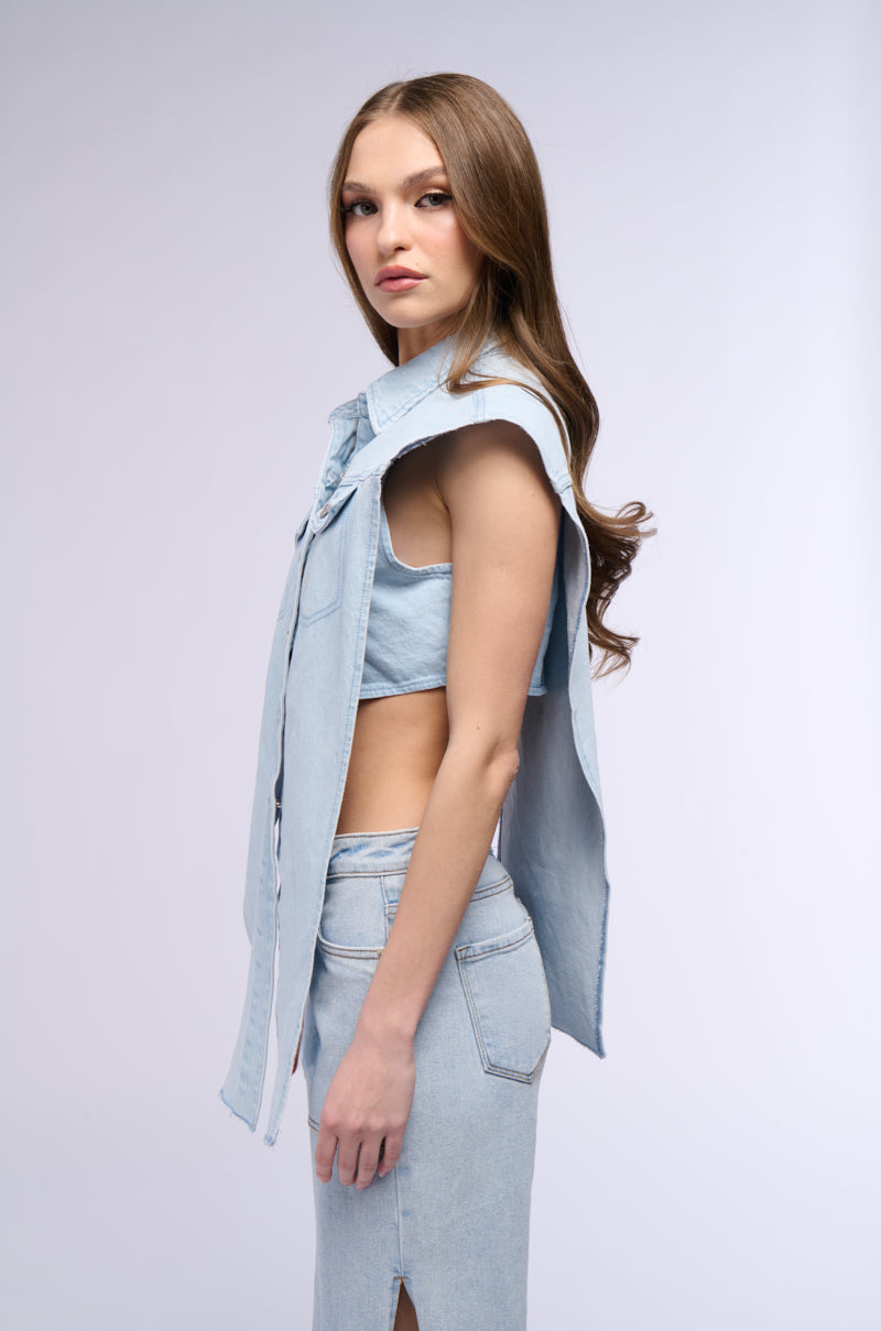 LIGHT WASH ANGLED DENIM VEST