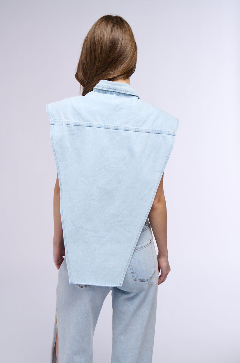 LIGHT WASH ANGLED DENIM VEST
