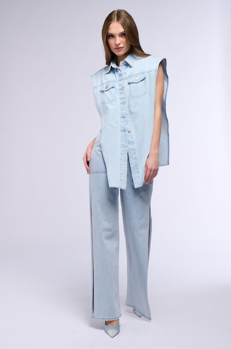 LIGHT WASH ANGLED DENIM VEST