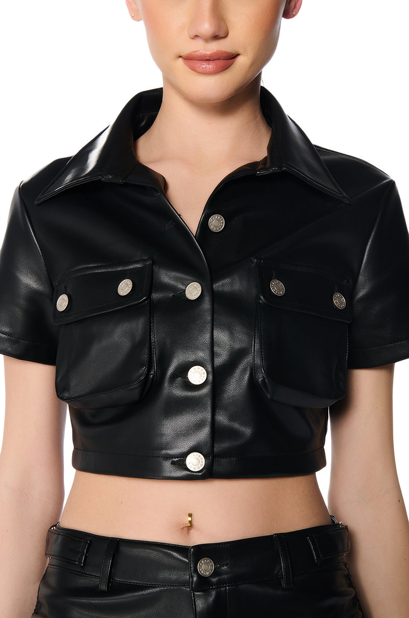 LIMITED EDITION FAUX LEATHER BUTTON DOWN SHIRT
