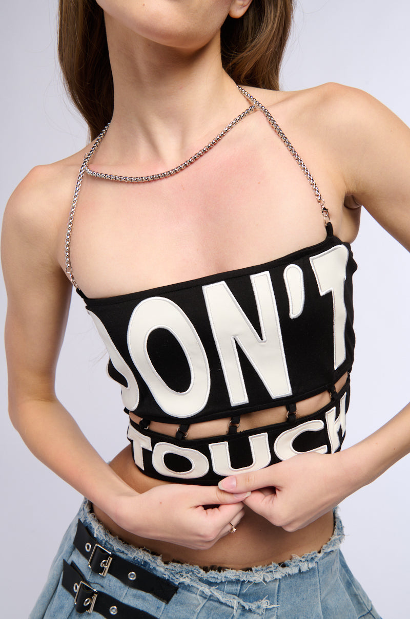 LOOK BUT DONT TOUCH HALTER NECK TOP