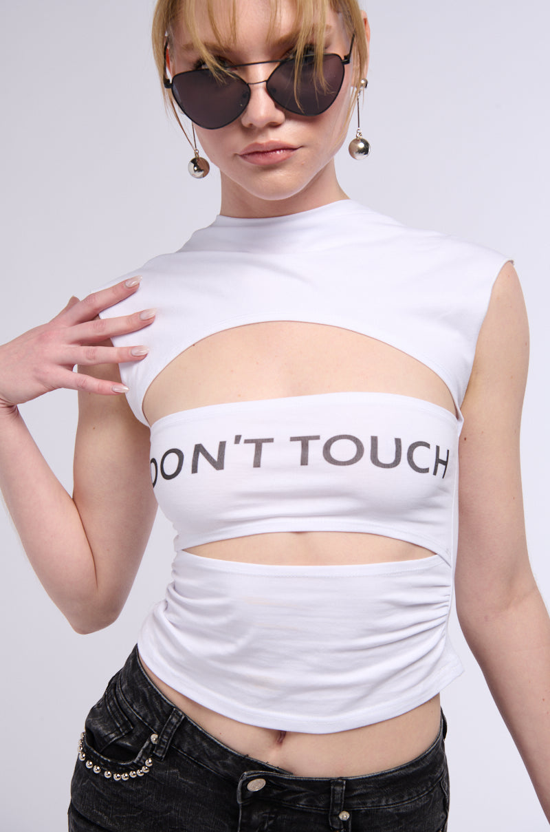LOOK DONT TOUCH GRAPHIC CUTOUT TEE