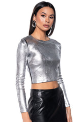 LOST IN THE GALAXY LONG SLEEVE METALLIC TEE