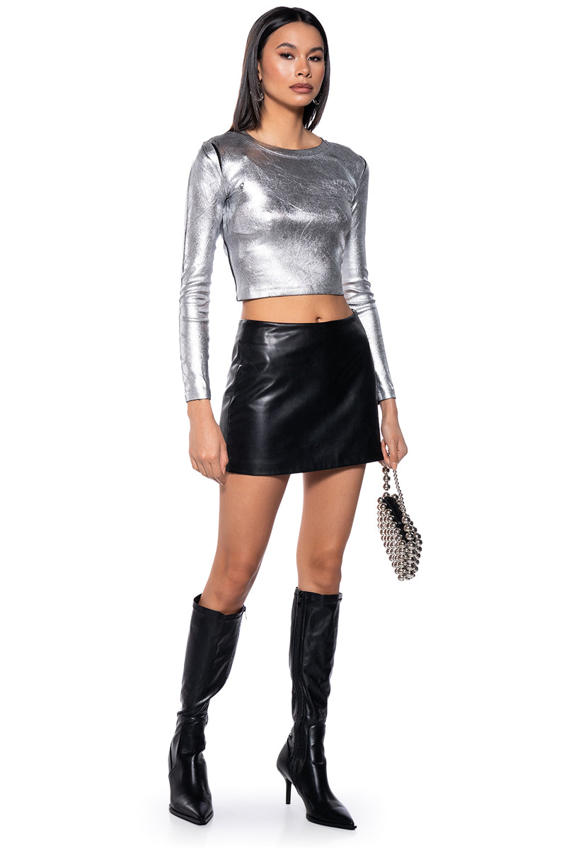 LOST IN THE GALAXY LONG SLEEVE METALLIC TEE