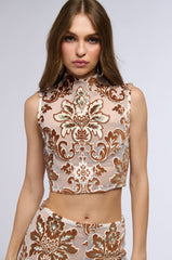 LOTUS MESH MOCK NECK SLEEVELESS TOP