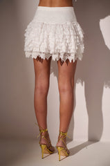 LOVE U ALWAYS RUFFLE MINI SKIRT IN WHITE