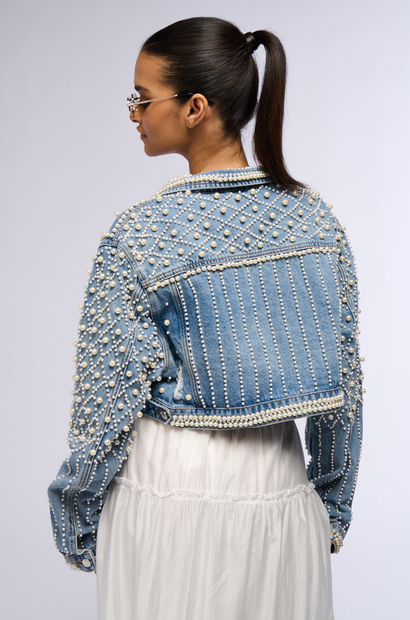 LUCKY YOU CROPPED PEARL DENIM JACKET