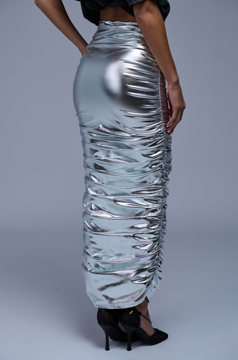 LUNA RUCHED METALLIC MAXI SKIRT