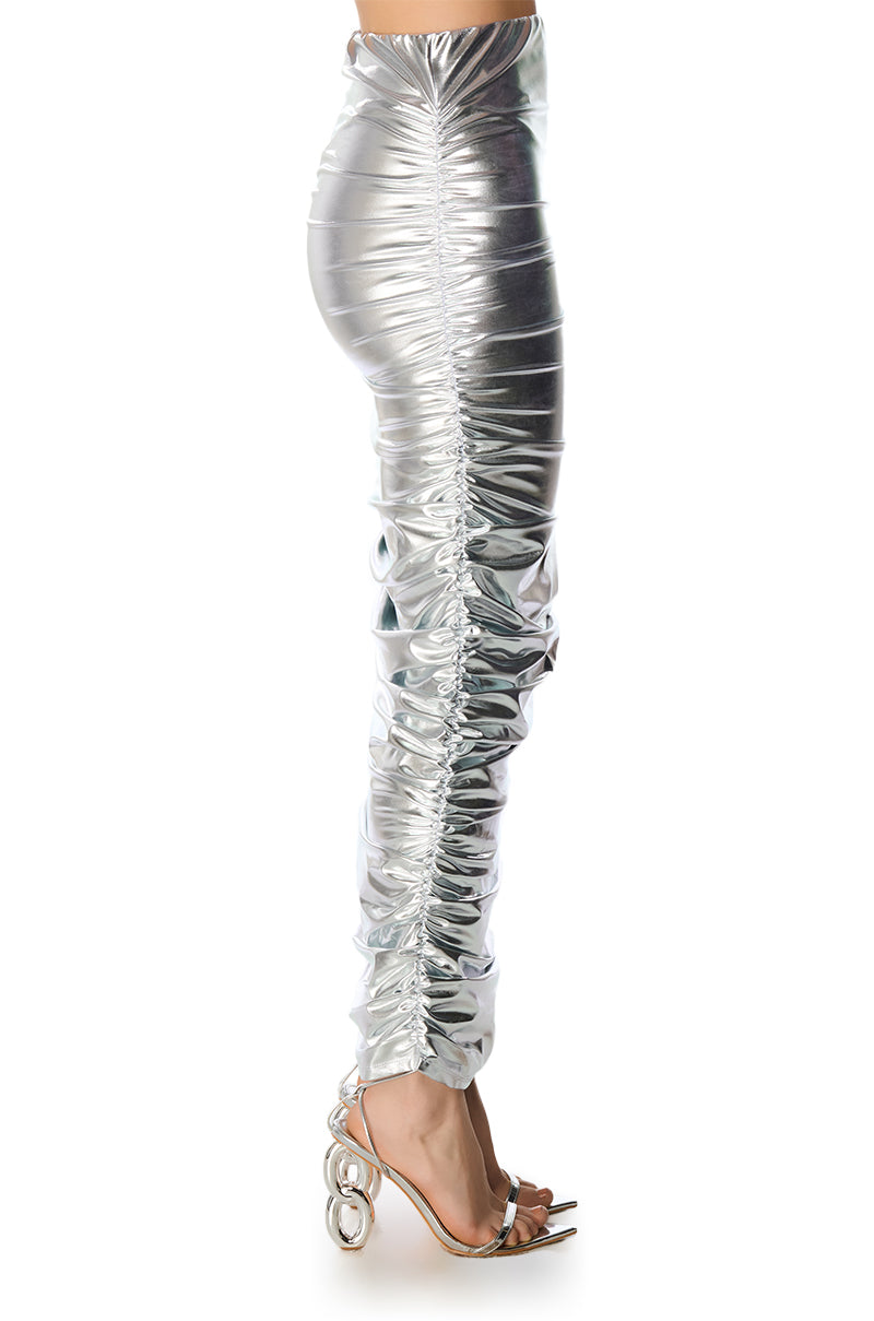 LUNA RUCHED METALLIC MAXI SKIRT