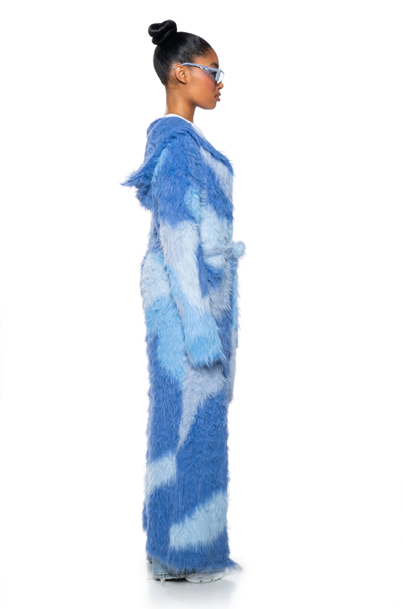 LYLA ULTRA FUZZY COLORBLOCK HOODED CARDIGAN