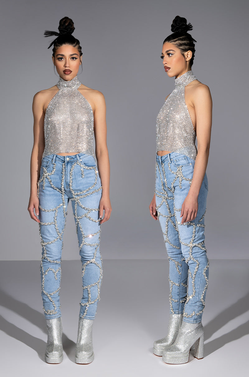 MAKE A WISH RHINESTONE HIGH WAISTED SKINNY JEAN