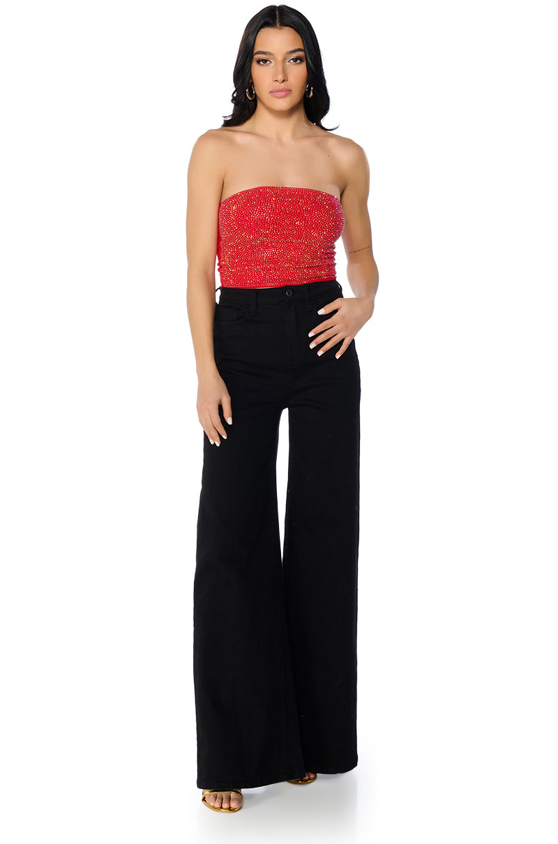 MATERIAL GIRL RHINESTONE EMBELLISHED TUBE TOP