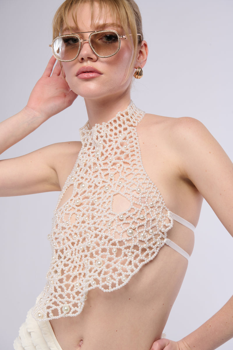 MERMAIDCORE PEARL DETAIL TIE TOP