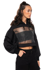 MIDNIGHT CALLS CROPPED LONG SLEEVE HOODIE