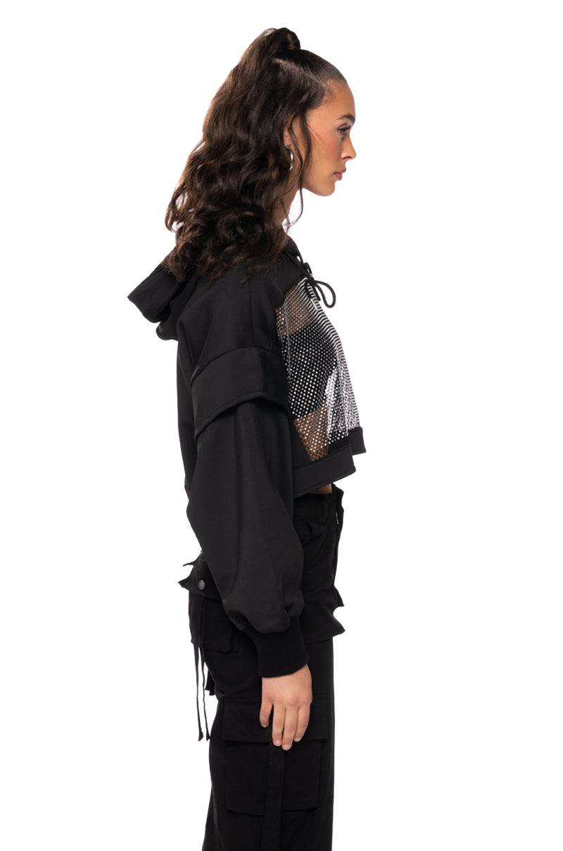 MIDNIGHT CALLS CROPPED LONG SLEEVE HOODIE