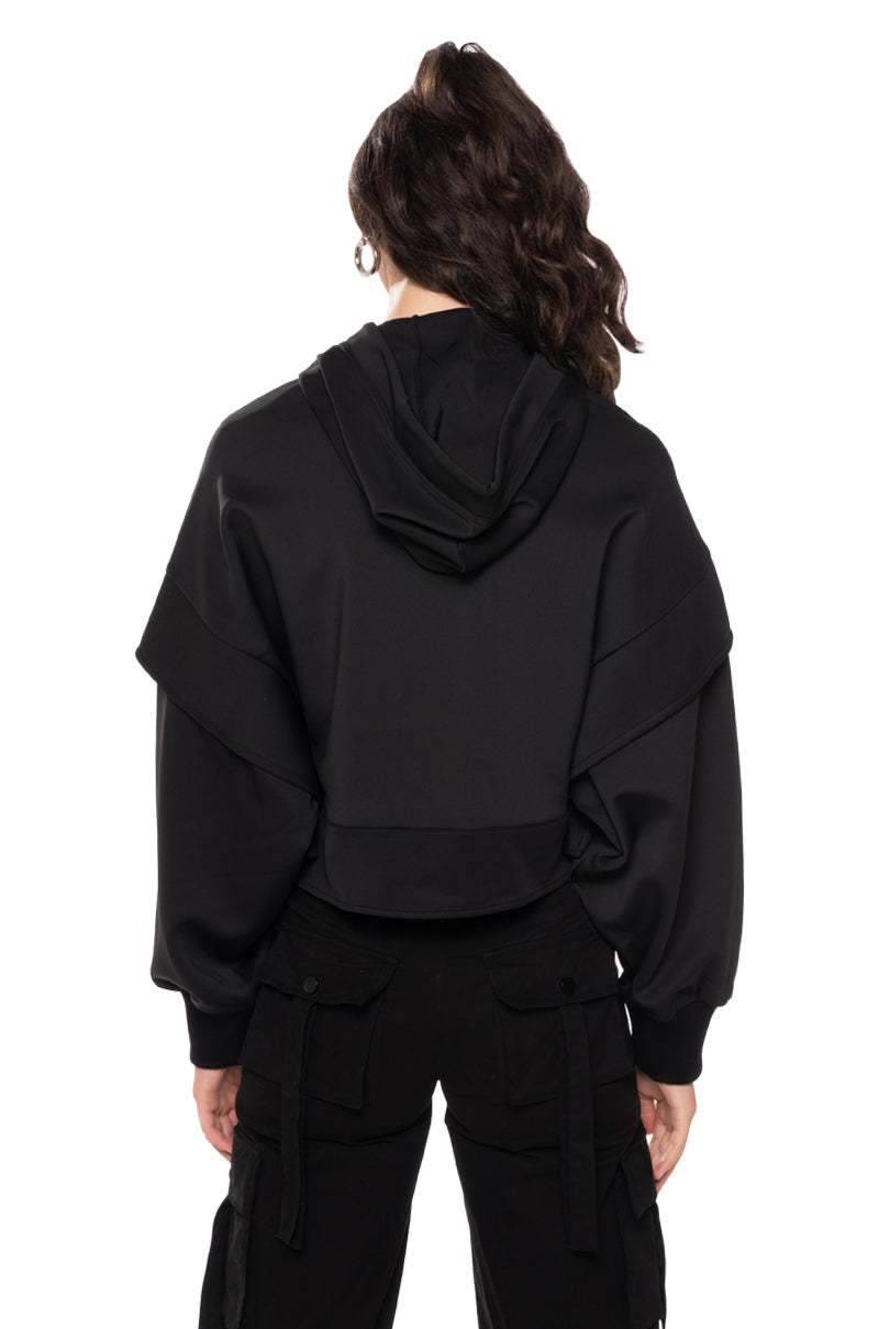 MIDNIGHT CALLS CROPPED LONG SLEEVE HOODIE