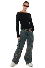 MILA OVERSIZED DENIM CARGO PANT