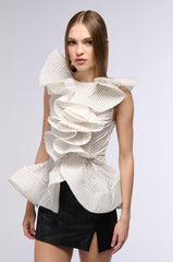 MISS FASHIONISTA SLEEVELESS POLKA DOT PRINT BLOUSE