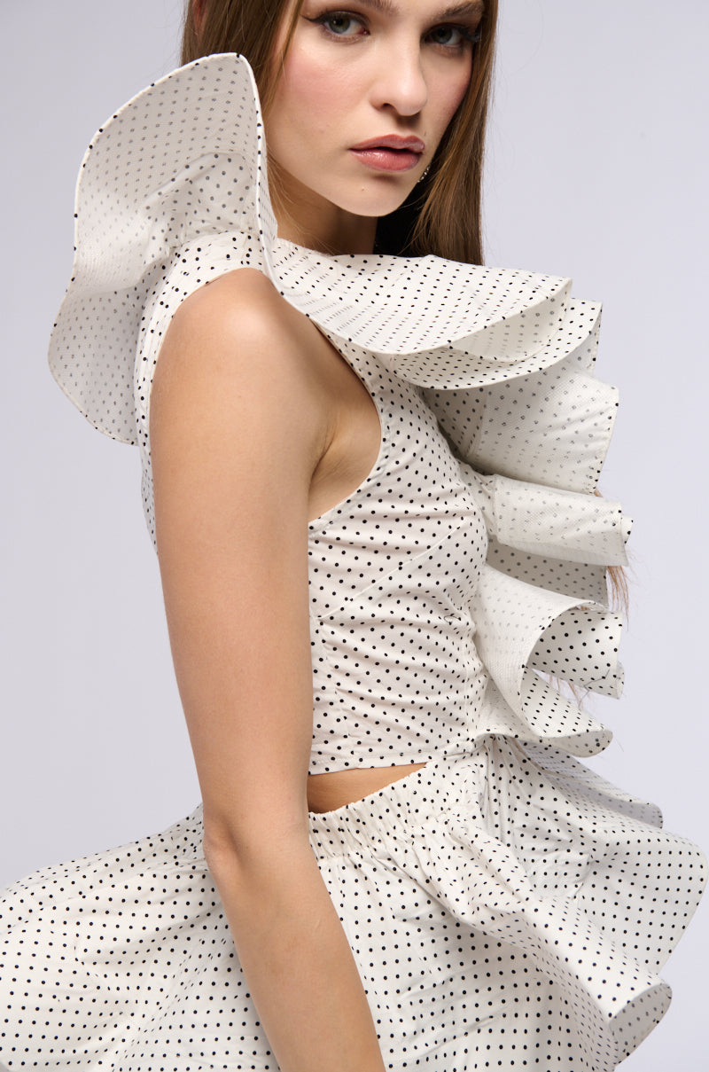 MISS FASHIONISTA SLEEVELESS POLKA DOT PRINT BLOUSE