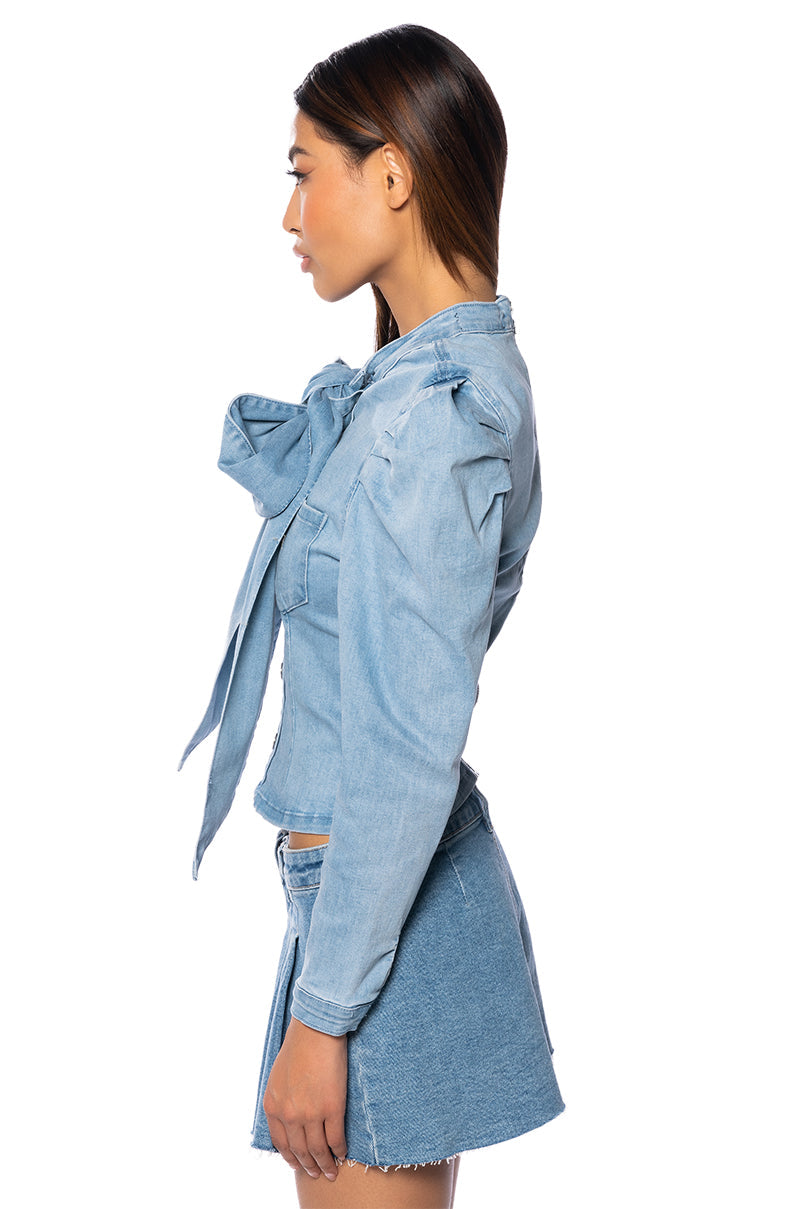 MISS INDEPENDENT DENIM LONG SLEEVE BLOUSE
