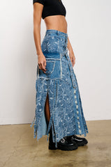 MIXED MEDIA DENIM MAXI SKIRT