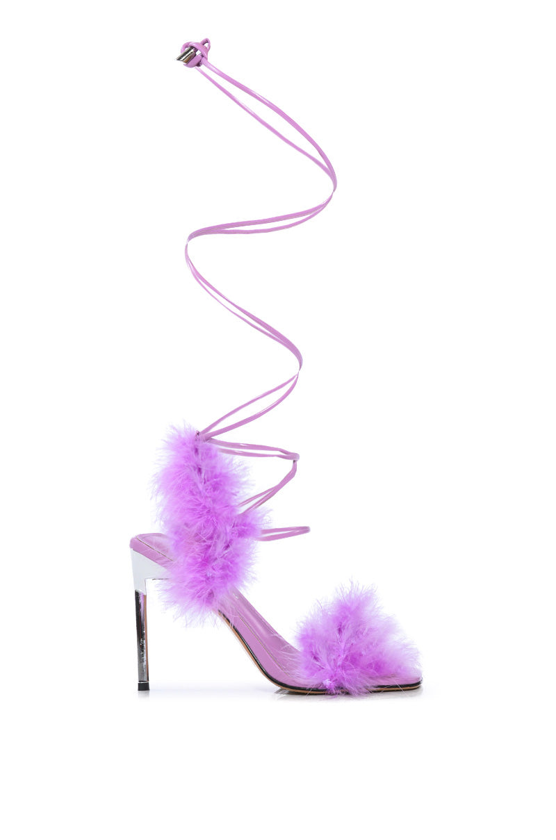 AZALEA WANG AMEILIA FUR STILETTO SANDAL IN PURPLE