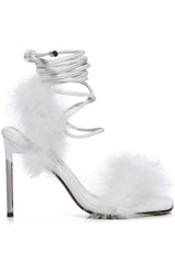 AZALEA WANG AMEILIA FUR STILETTO SANDAL IN WHITE
