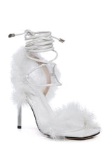 AZALEA WANG AMEILIA FUR STILETTO SANDAL IN WHITE