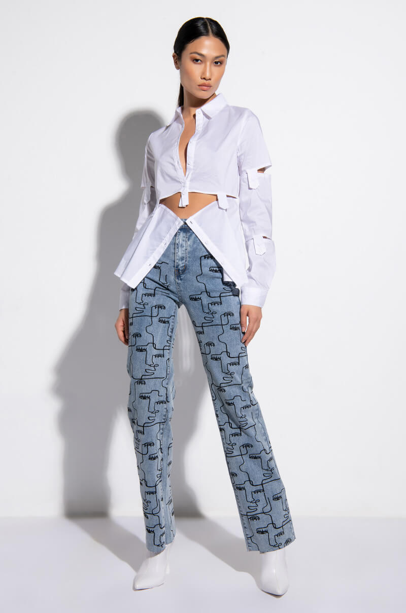 MULTIPLE FACES HIGH WAIST STRAIGHT JEANS