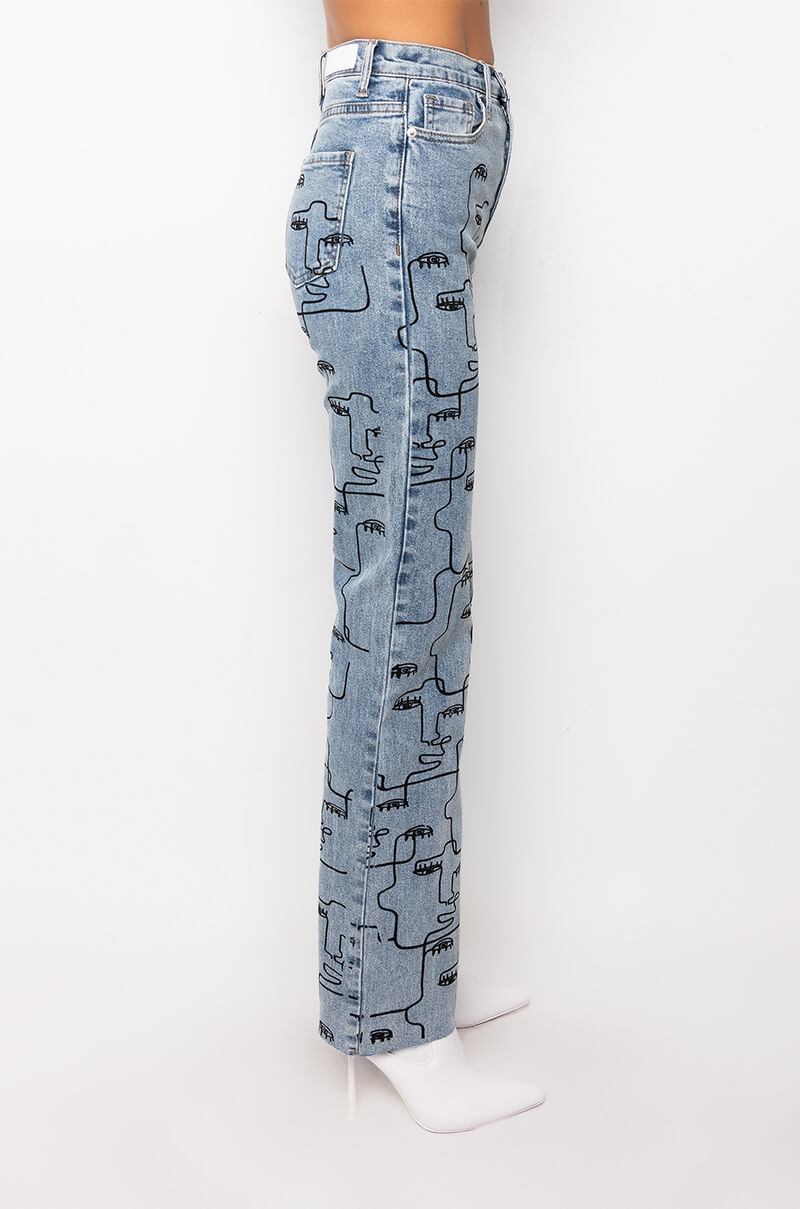 MULTIPLE FACES HIGH WAIST STRAIGHT JEANS