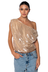 MY WORLD ASYMMETRICAL SEQUIN TOP