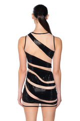 NADINE ILLUSION RHINESTONE MESH MINI DRESS