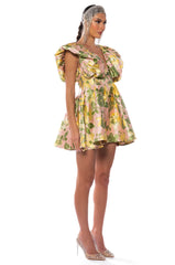 NEVER BETTER FLOUNCE SHOULDER MINI DRESS