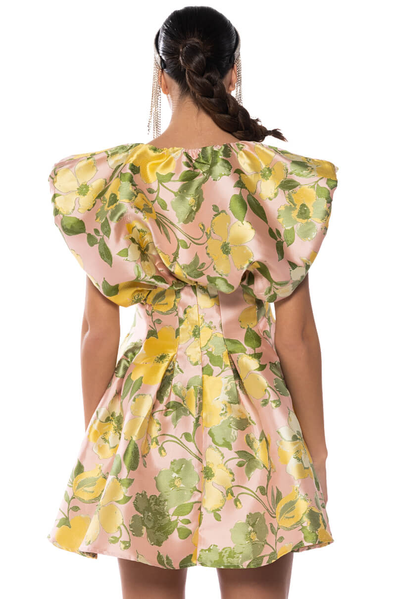 NEVER BETTER FLOUNCE SHOULDER MINI DRESS